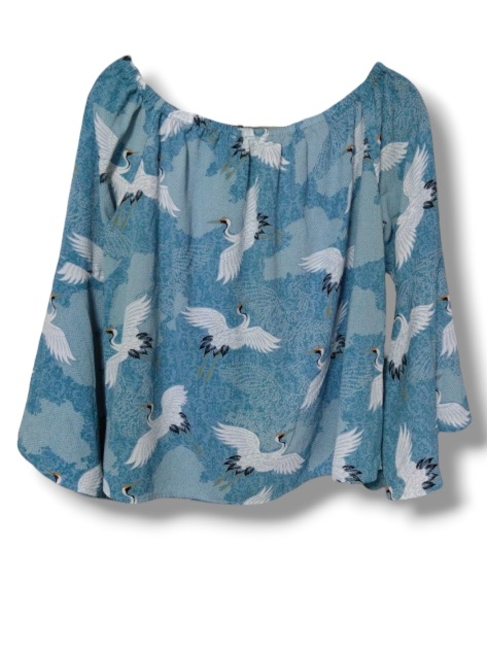 JustFab Women’s Heron Bird Off Shoulder Spring Summer Fashion Top